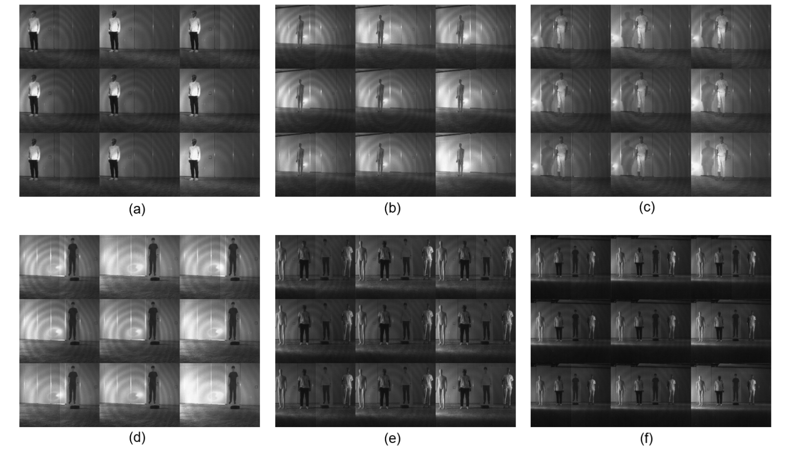Multi-band examples of the Human vs. Others dataset. Panels (a–d) show individual object types; panels (e–f) show test scenes containing multiple objects.